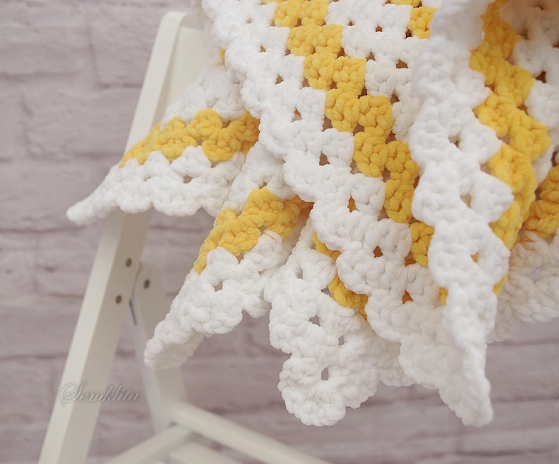 Crochet afgan blanket white and yellow blanket baby blanket