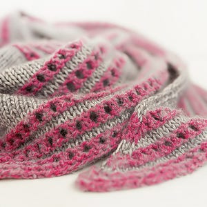 Knitted shawl wrap, knitted triangular shawl, oversized shawl, cotton shawl, gray and pink shawl, scarf, gift for women, handknit scarf image 5