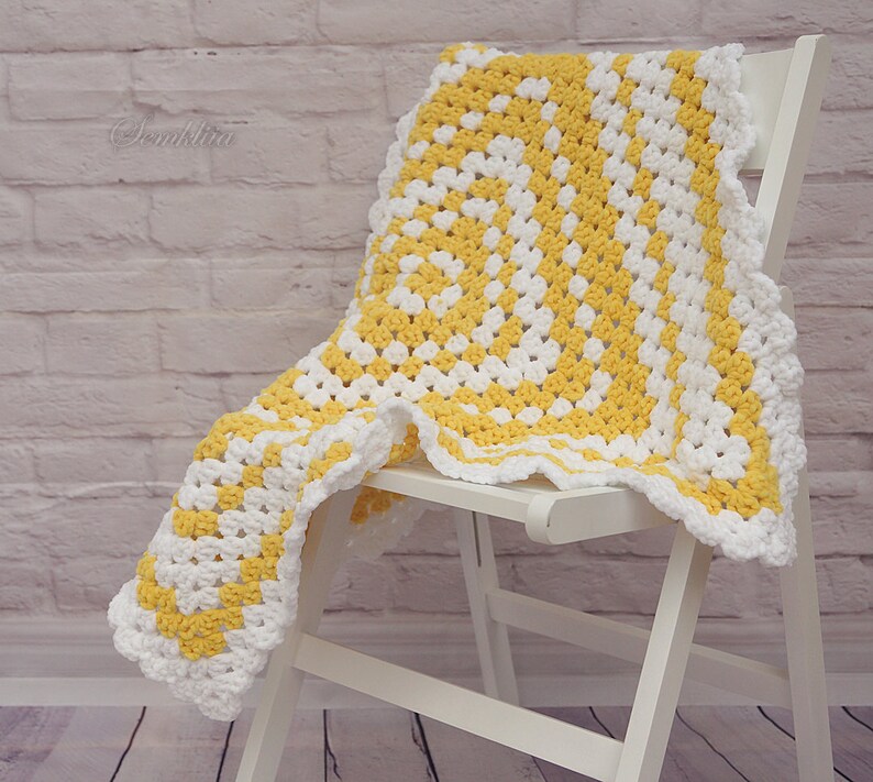 Crochet afgan blanket white and yellow blanket baby blanket