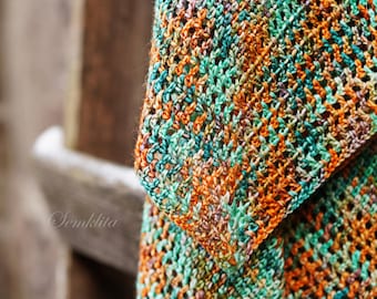 Xale de lã merino tricotado à mão: mescla azul-marrom