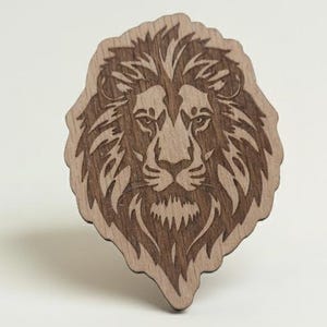 Wooden Lion Pin | Laser Engraved | Nature-Inspired Animal Pin
