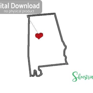 Alabama applique - Tuscaloosa - Alabama embroidery design -  Alabama machine embroidery - alabama heart - digital download -  5x7 - pes