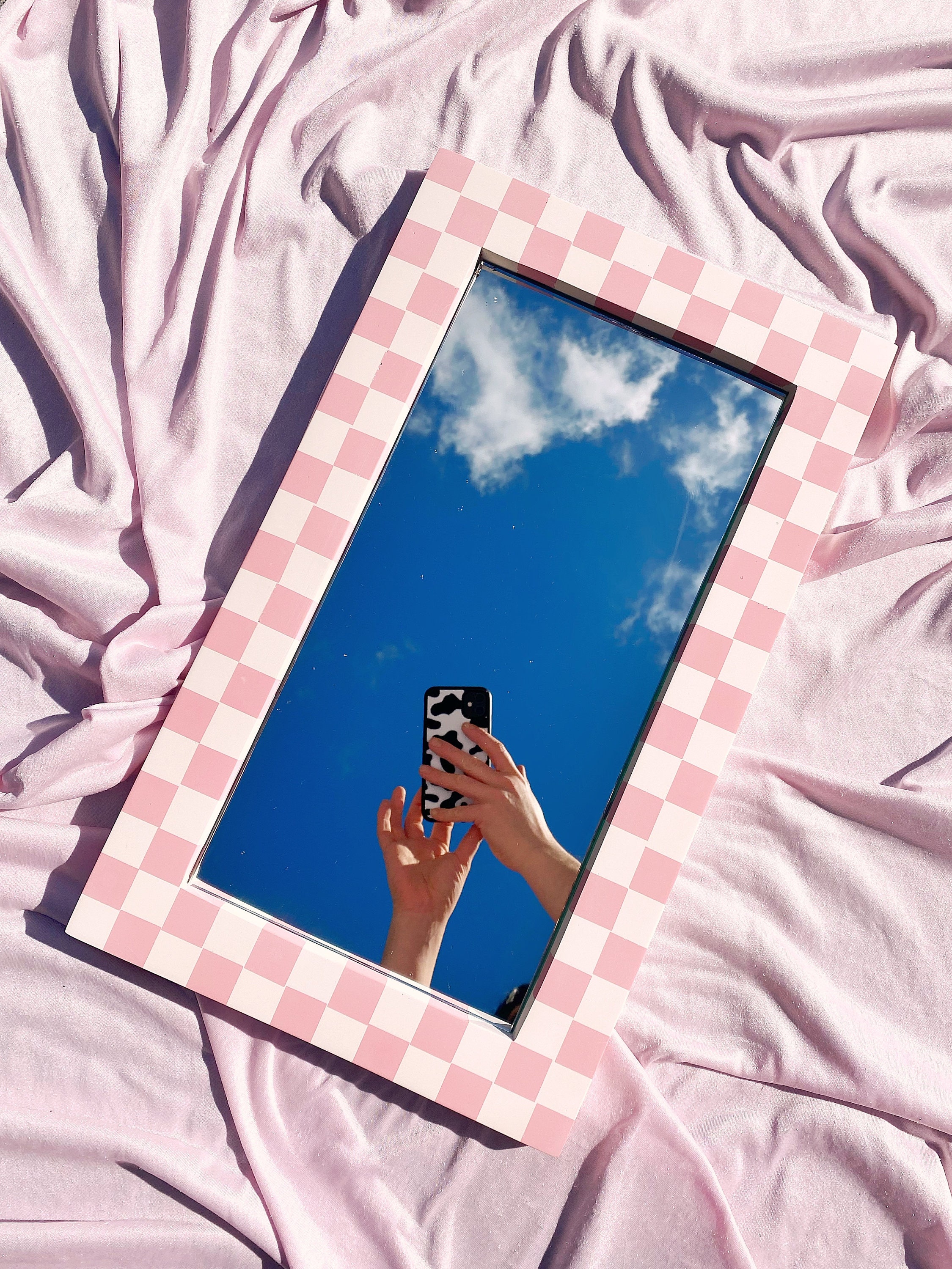 Checkered Mirror Rectangle Retro Mirror Wall Hanging Bedroom Etsy