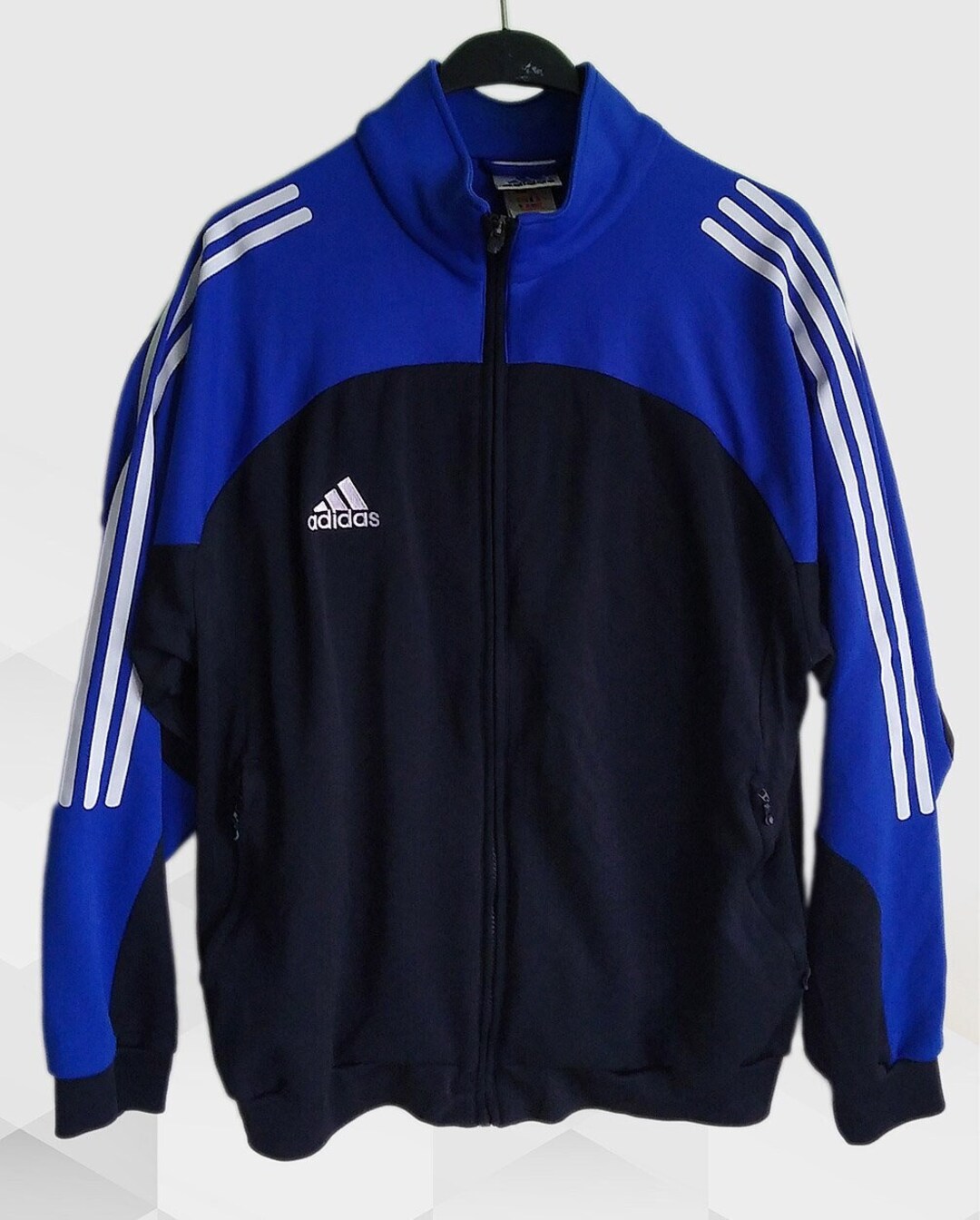 Vintage Adidas Full Zip Jacket Black/blue Tracksuit Top Sz L Vintage Adidas Full Zip Jacket Black/blue Tracksuit Top Sz L