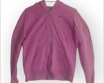 Vintage Nike Frauen Rosa Hoodie Zip Up Sweatshirt Jacke Sz S-M Brust 34-39 "Baumwolle Lässige Sportbekleidung Active Athletik Guter Zustand