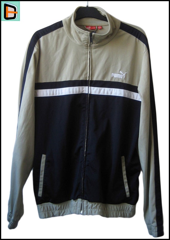 Vintage PUMA Beige-Navy Zip Up Jacket Tracksuit To