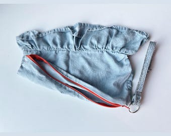 Trousse à cosmétiques en chambray et denim fait main