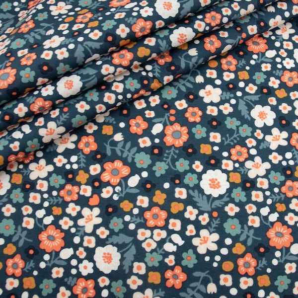 Petit Denim Blue Organic Lawn by Kristen Balouch for Birch Fabrics, light flowing cotton at 56" width, for apparel and quilting
