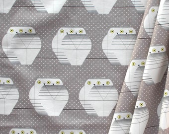 13"x44" end of bolt, Twowls, organic poplin from the Charley Harper Holiday Best Volume 2 collection by Birch Fabrics