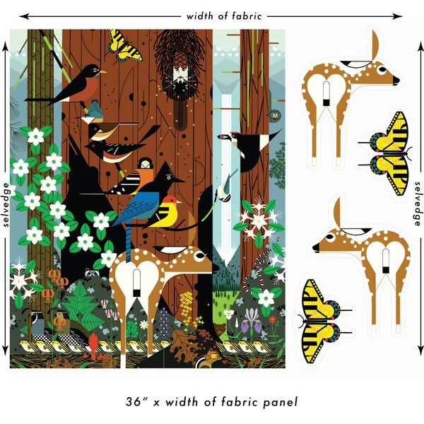 JUST ARRIVED Sierra Range Main Poster Panel by Charley Harper and softies, full piece measures 36"x44" organic poplin by Birch Fabrics