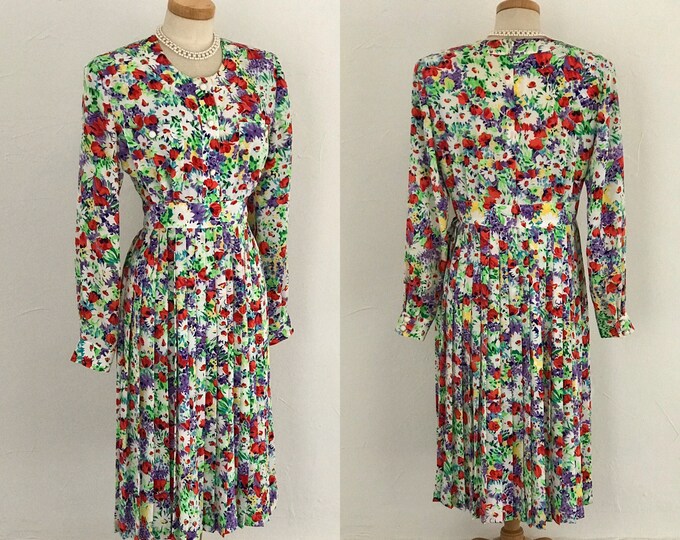 Vintage Dress 1980s Belted Swishy Skirt Padded Shoulders Classic 80s Parigi