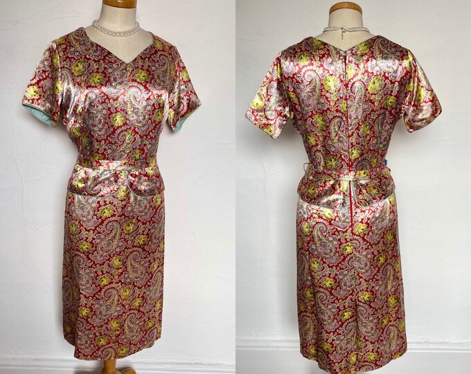 WOW 1950s Dress Peplum Sheath Pencil Wiggle Slip Unworn Cocktail Gown 50s Pinup
