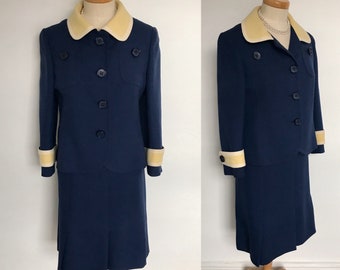 Vintage 1960s Ladies Suit Jacket Pencil Skirt Blue Wool 60s London Scene by Sylvia Mills