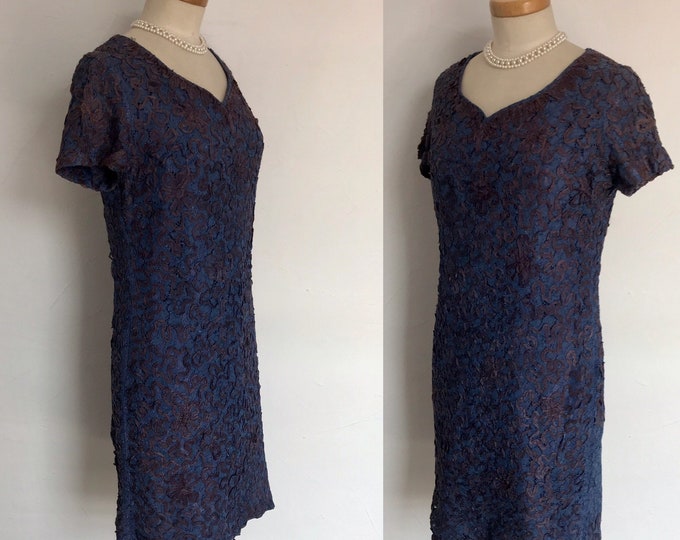 Vintage 1950s Dress by Binnie Ribbon Tape Over Chantilly Lace 50s Cocktail Sheath Slip