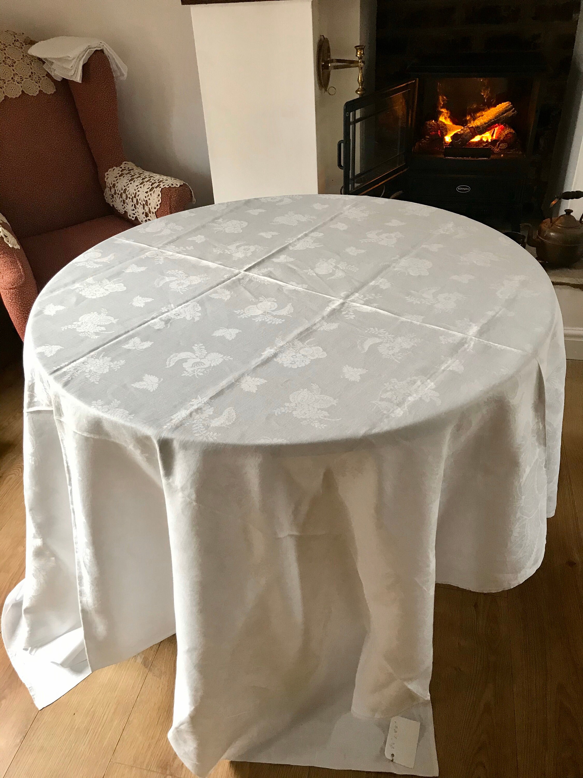 Vintage 1930s Tablecloth Irish Double Damask Fruit Pattern Country Estate Table Linen 88x 86