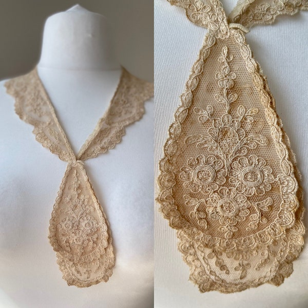 Beautiful Venetian Guipure Neck Collar Cuff Modesty Dress Panel Blouse Ruff Jabot Stunning c1805