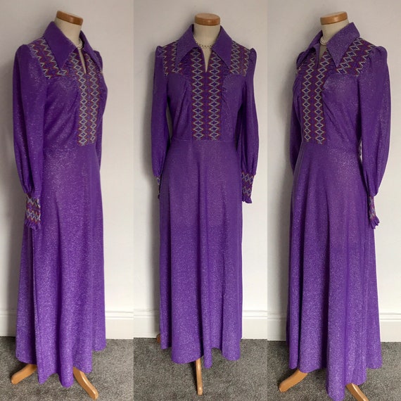 Vintage 1970s Dress Balloon Sleeves Dagger Collar