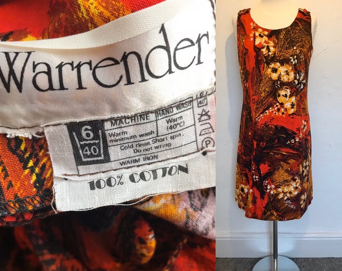 Vintage Warrender 1960s Dress Vivid Hot Colours Cool Summer Cotton Sheath Slip 60s Chic 40”