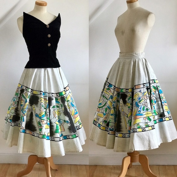 Vintage 50s Skirt Circle Skirt Hand Painted Vivid