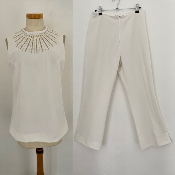 Vintage 1960s Trouser Suit Sunburst Top Flared Pan