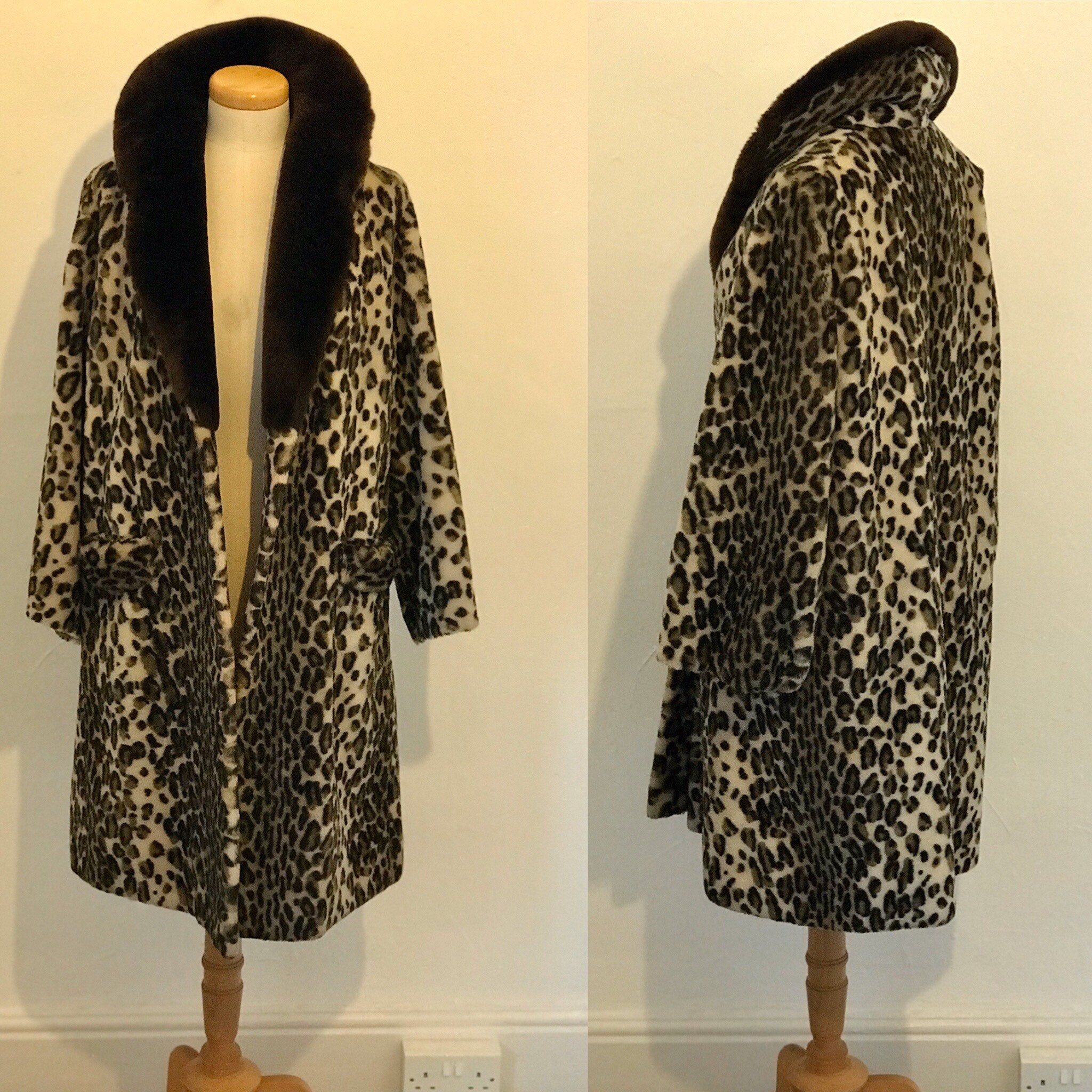 Vintage 1950s Duster Coat Faux Fur Leopard Print 50s Pinup Swing Back ...