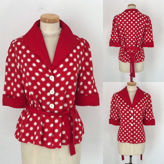 Vintage Red & White Polka Dot Blouse Top Tunic Ret