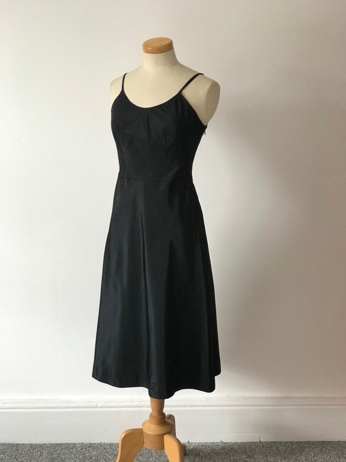 1950s Slip Dress Vintage Black Rayon Petticoat Unworn 10