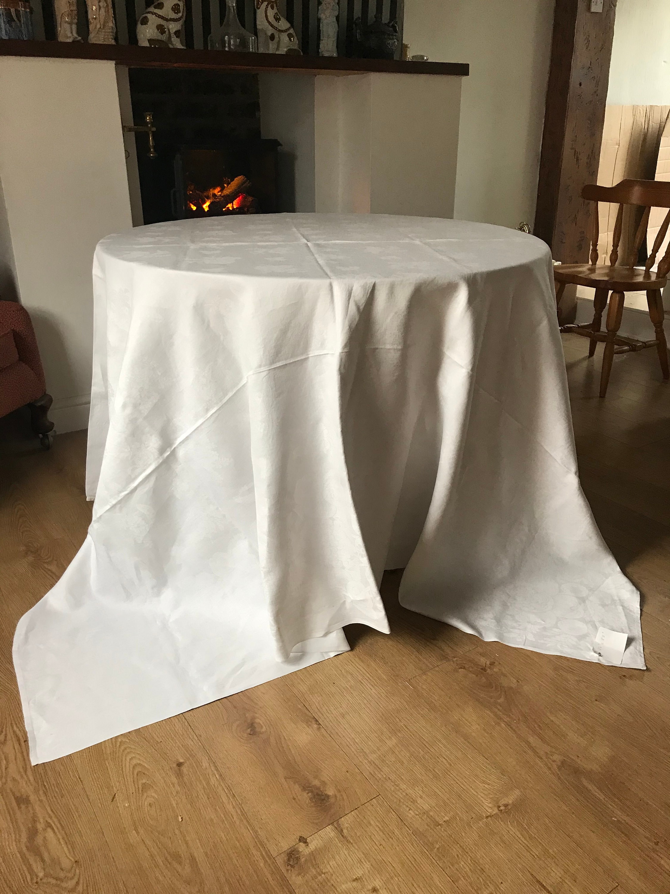 Vintage 1930s Tablecloth Irish Double Damask Fruit Pattern Country Estate Table Linen 88x 86