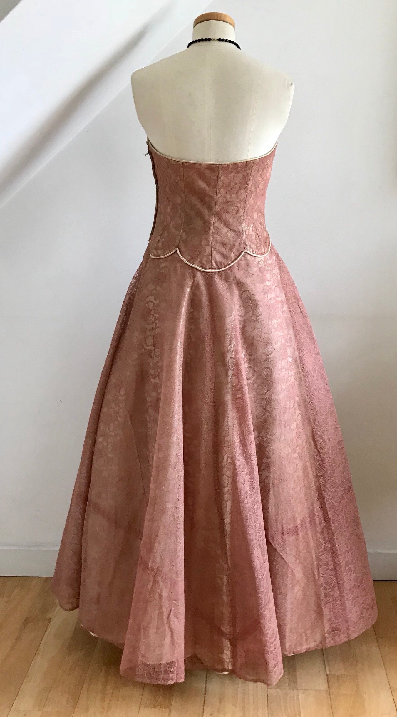 Vintage 1930s Ball Gown Art Deco Cocktail Dress Chantilly Lace Gold — free download