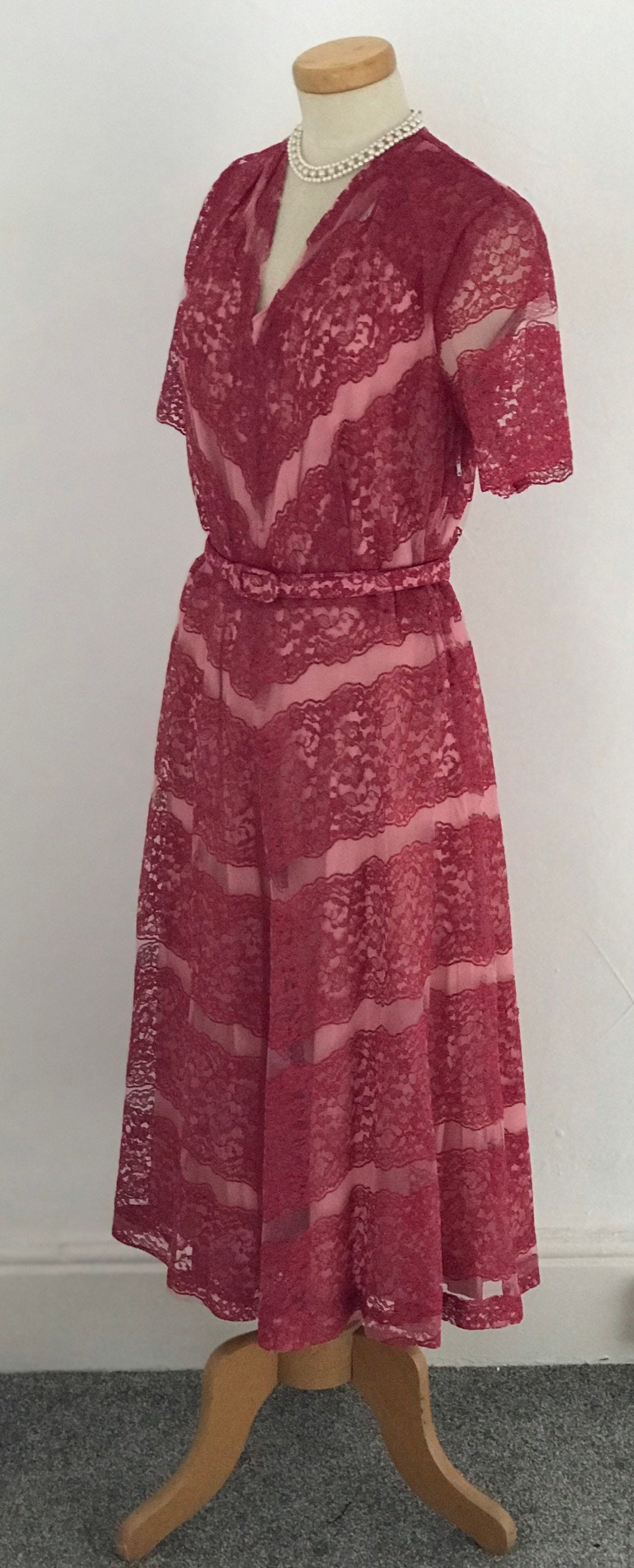 Rare 1940s Edith Small Silk & Lace Dress