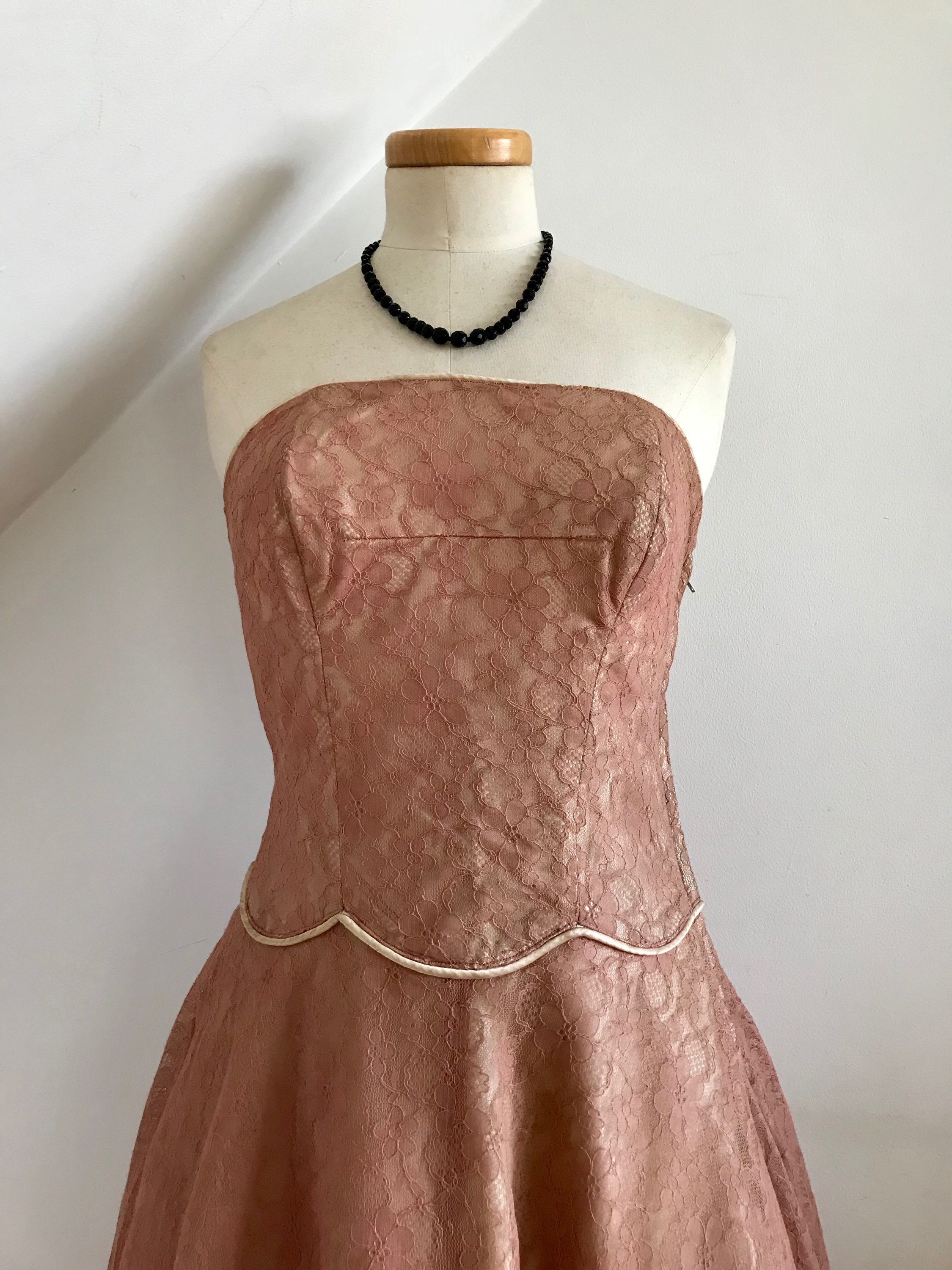 Vintage 1930s Ball Gown Art Deco Cocktail Dress Chantilly Lace Gold — free download