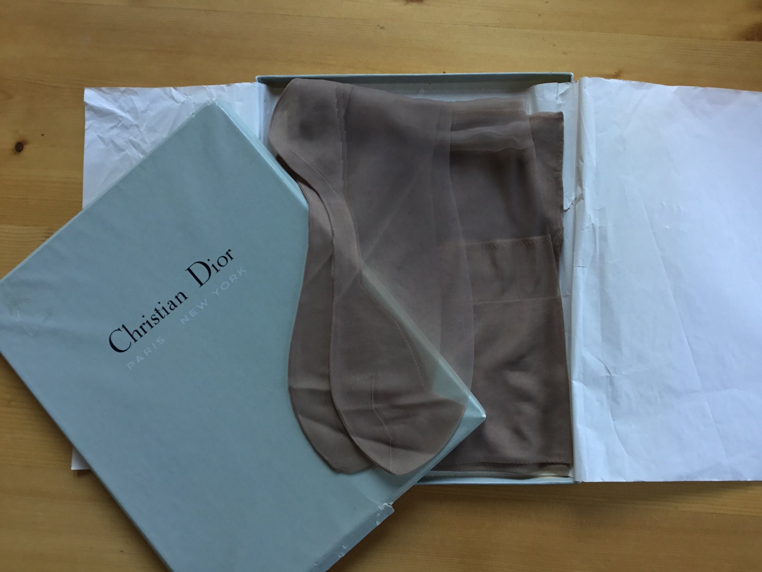 Genuine 60s Dior Stockings 2 Pairs in Original Box Seam Cuban Heel 15  Denier Miss Dior Vermeil Size 9.5 Vintage Hosiery Stunning Unworn