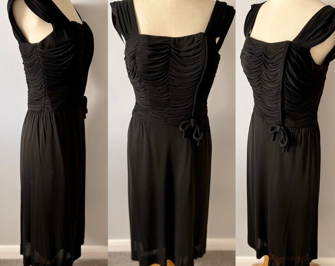 1950s Gown Cocktail Dress Silk Jersey French Designer Stunning Pristine