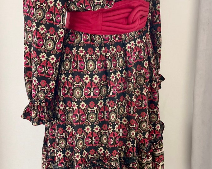 Sid Greene Vintage 70s Summer Prairie Dress Vivid Flouncy Feminine Boho