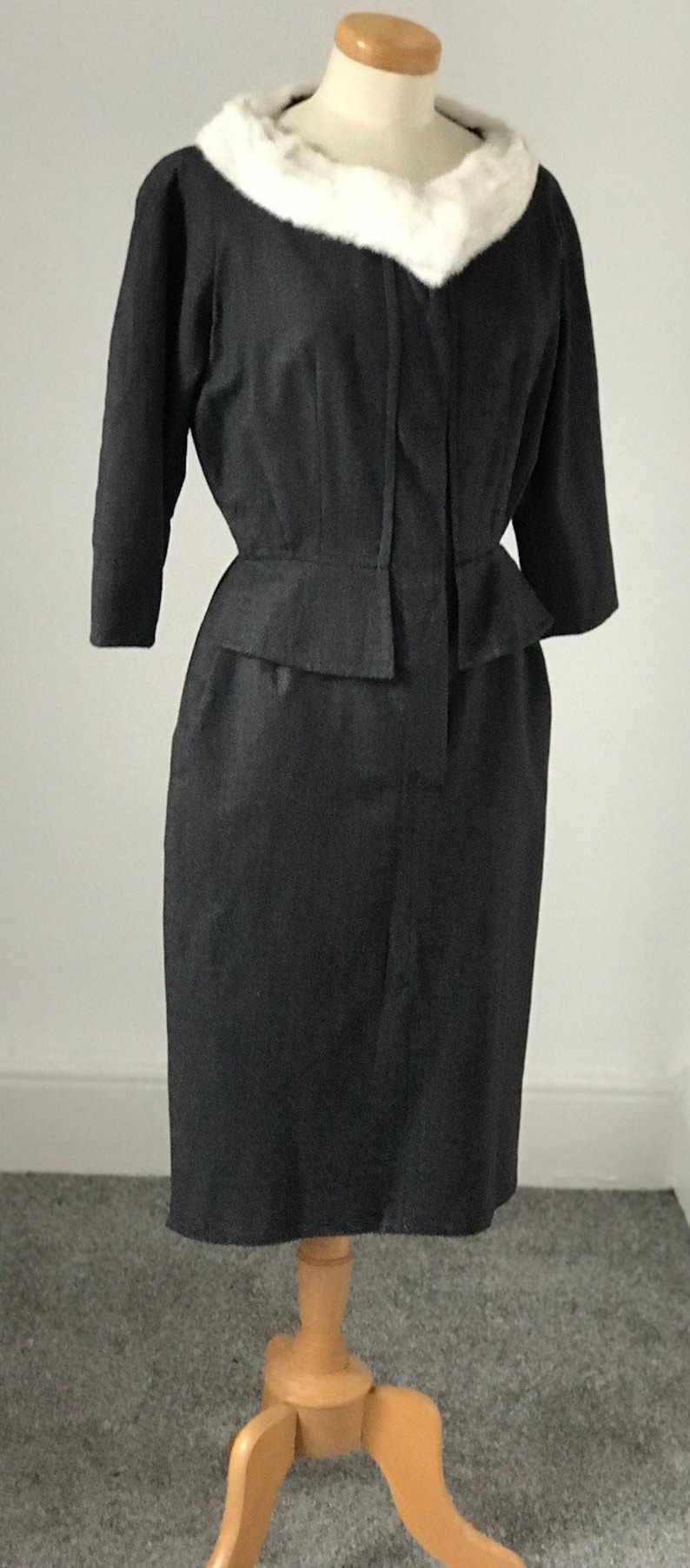 Vintage 50s Hardy Amies Day Dress Wiggle Grey Fine Worsted English Wool Sensual Couture 1950s Goodwood Unworn