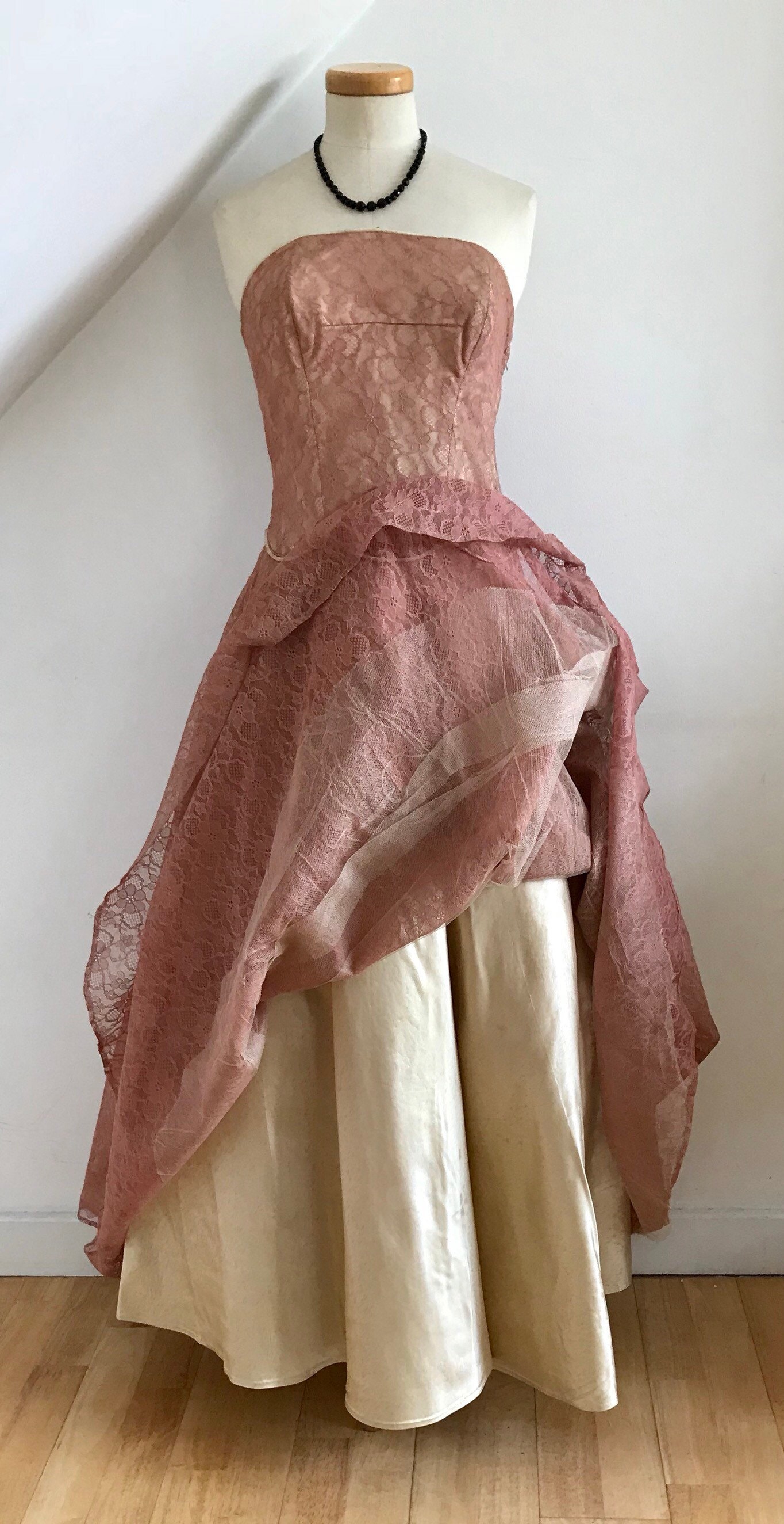 Vintage 1930s Ball Gown Art Deco Cocktail Dress Chantilly Lace Gold — free download