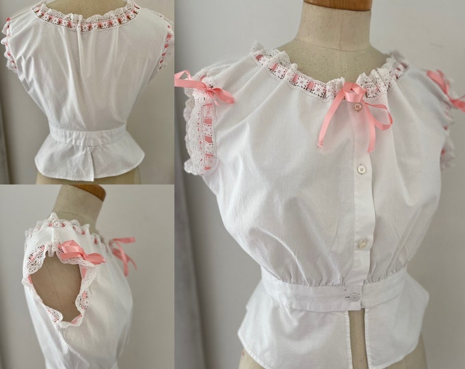 Victorian Linen Under Corset Chemise Peplum Lace Ribbons Unworn