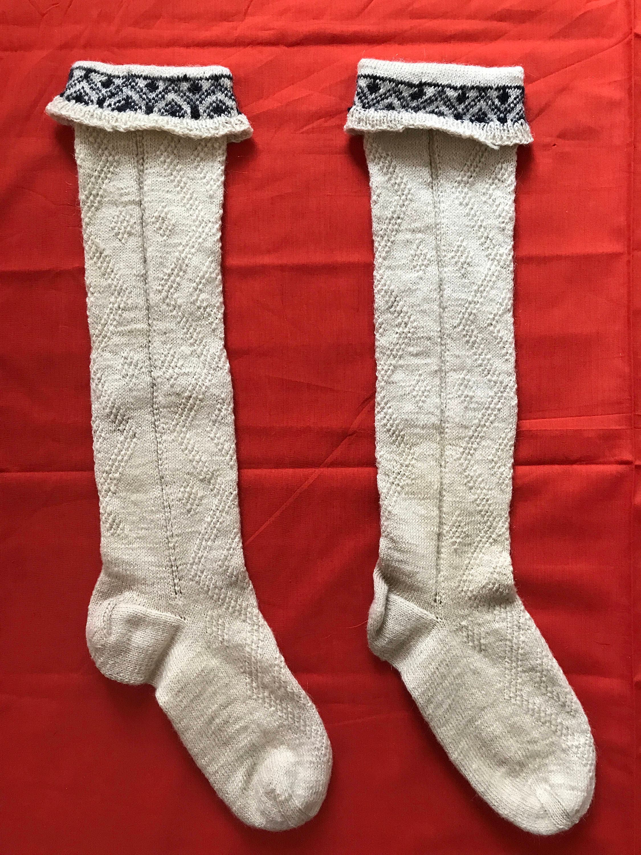 Antique 1800s Highland Stockings Fair isle Tops Hand Made Socks