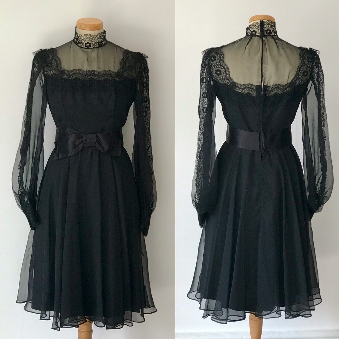 Vintage 50s Cocktail Dress Chantilly Lace Black Silk 1950s Susan Small ...