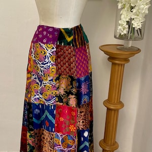 Vibrant Vintage 60s Maxi Skirt Patchwork Velvet Lined Fab Boho Hippy Chic