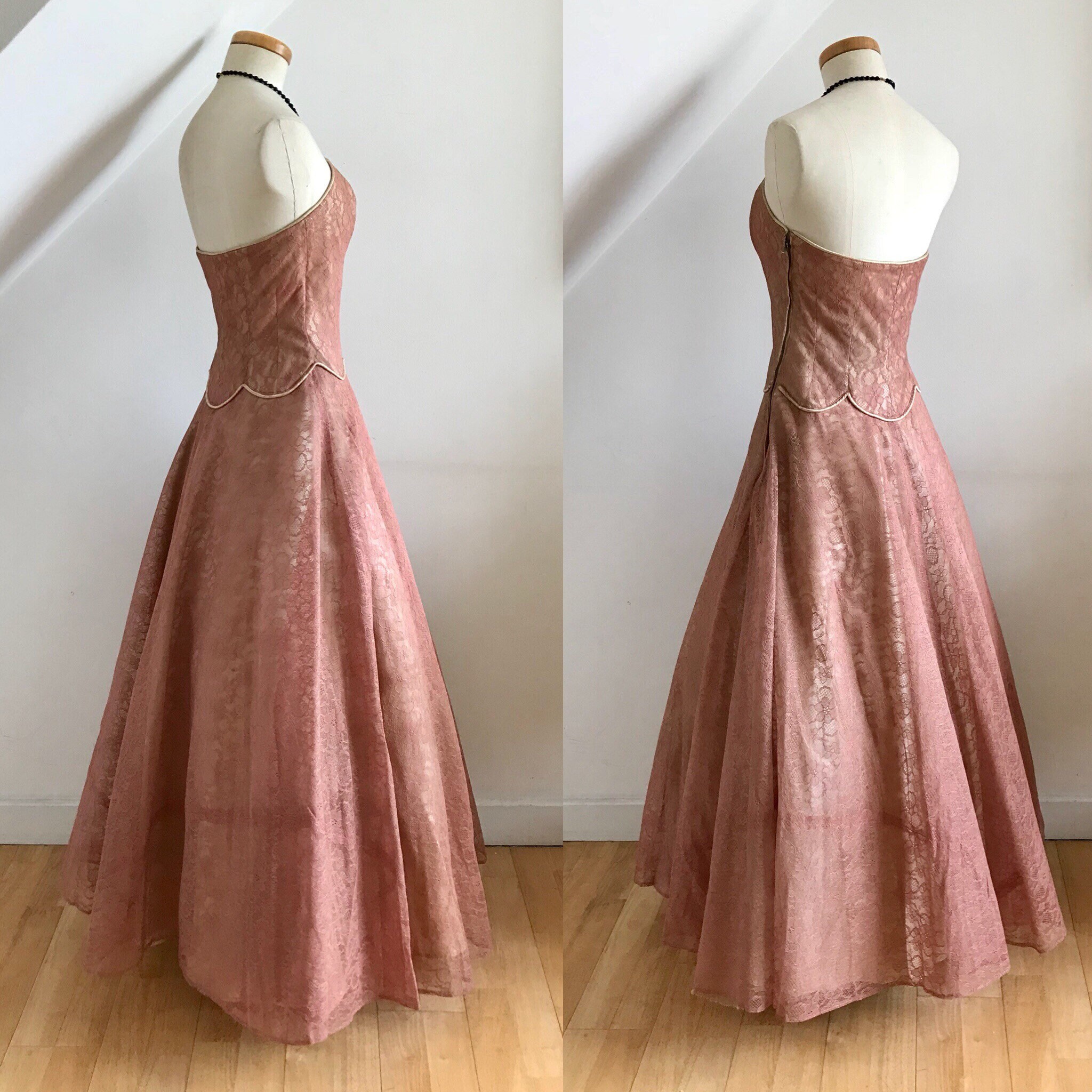 Vintage 1930s Ball Gown Art Deco Cocktail Dress Chantilly Lace Gold — free download