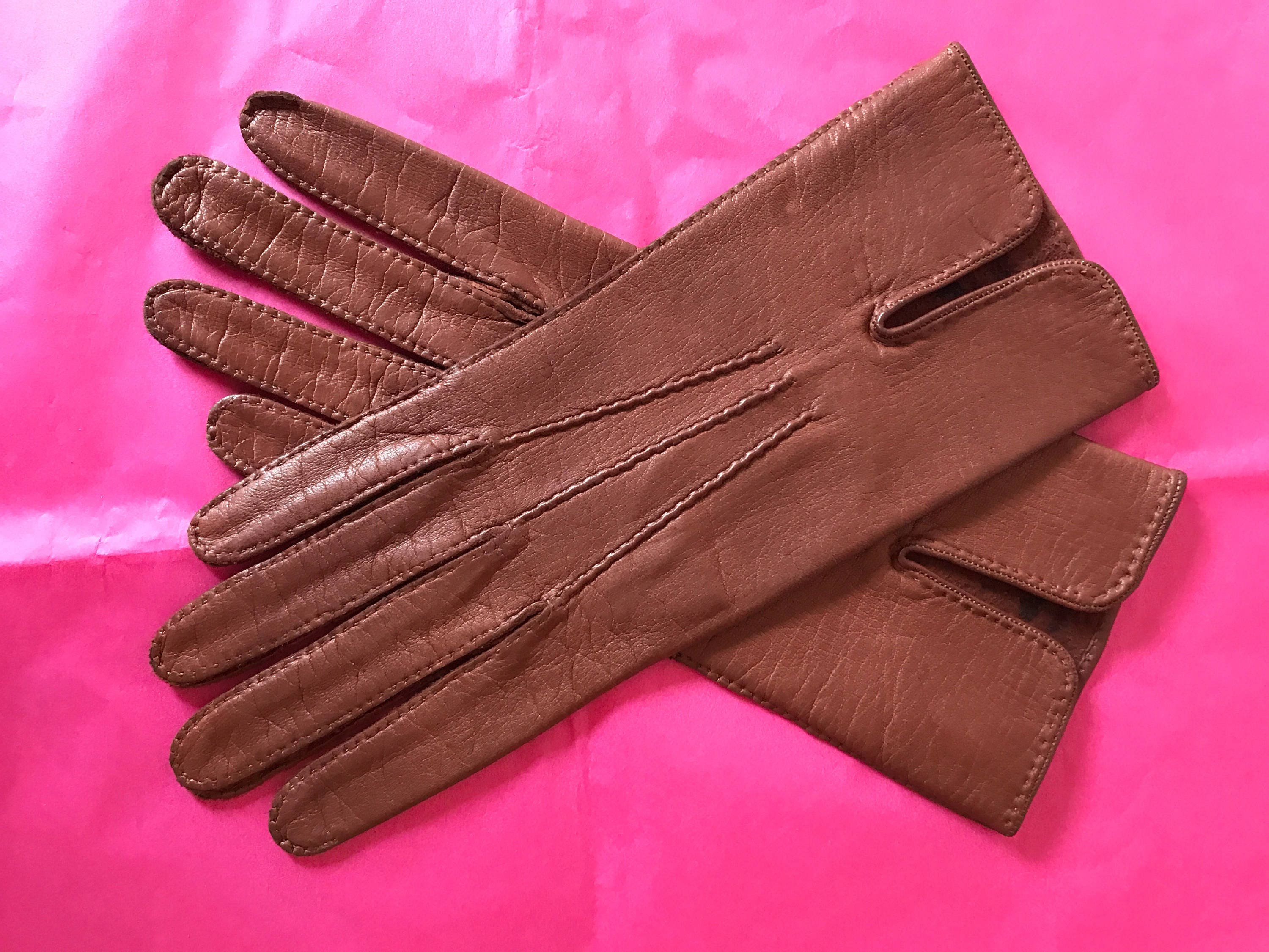 Vintage 1940s Ladies Gloves Tan Kid leather Hand Sewn 40s Wartime Pinup