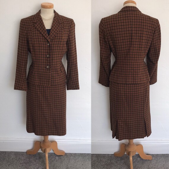 Stunning 1950s Suit English Wool Wasp Waist Pencil