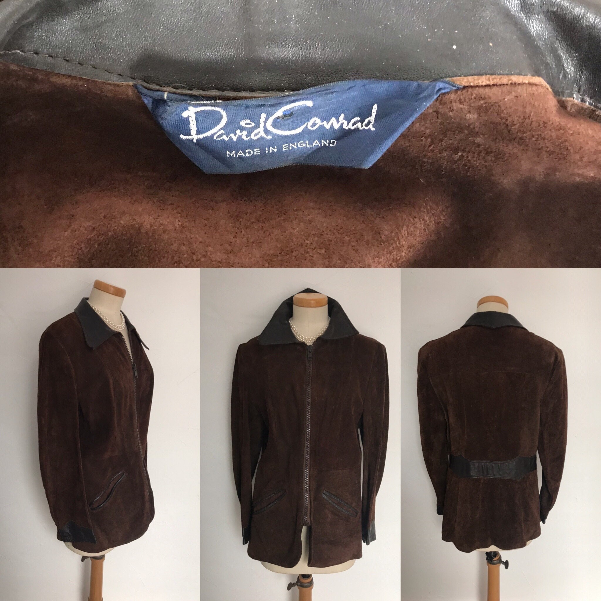 Image of Vintage 1960S Jacket Suede & Leather Wing Collar Chevron Detail 60S Boho