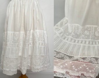 Victorian Skirt Vintage Petticoat Exquisite Ruffle Hem French Lace Embroidery Hand Made Dowry Gift