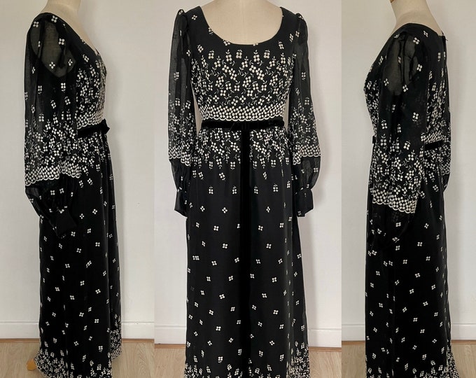 Stunning 1960s Belted Dress Summer Maxi by Berkertex Vivid Abstract Black and White Unworn