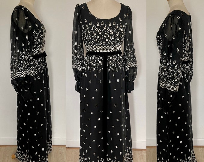 Stunning 1960s Belted Dress Maxi by Berkertex Vivid Abstract Black and White Unworn