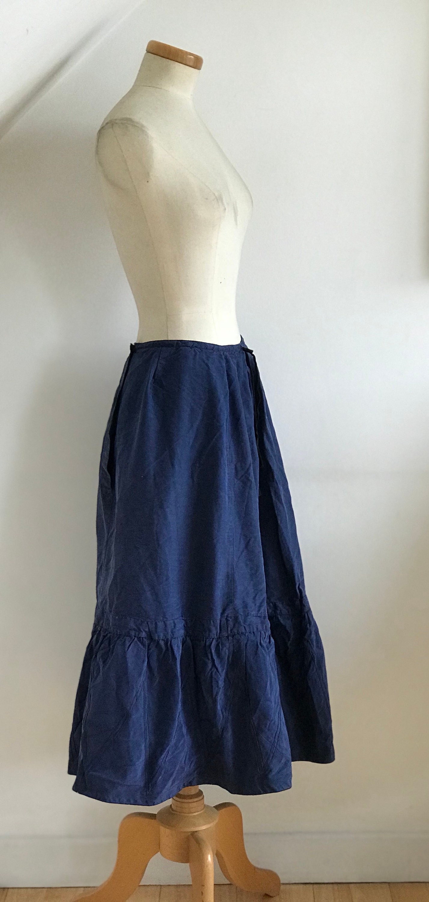 Victorian Vintage Peasant Skirt Heavy Navy Silk Chevron Panels Gorgeous ...