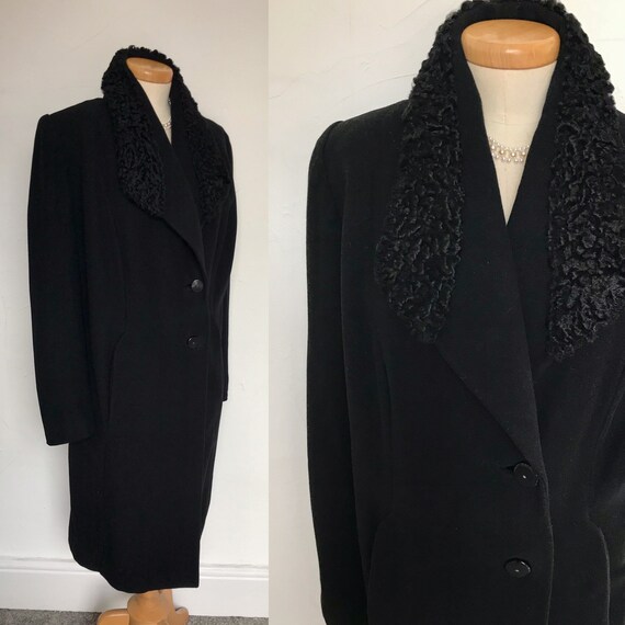 Vintage 1940s Overcoat Cashmere Astrakhan Collar P