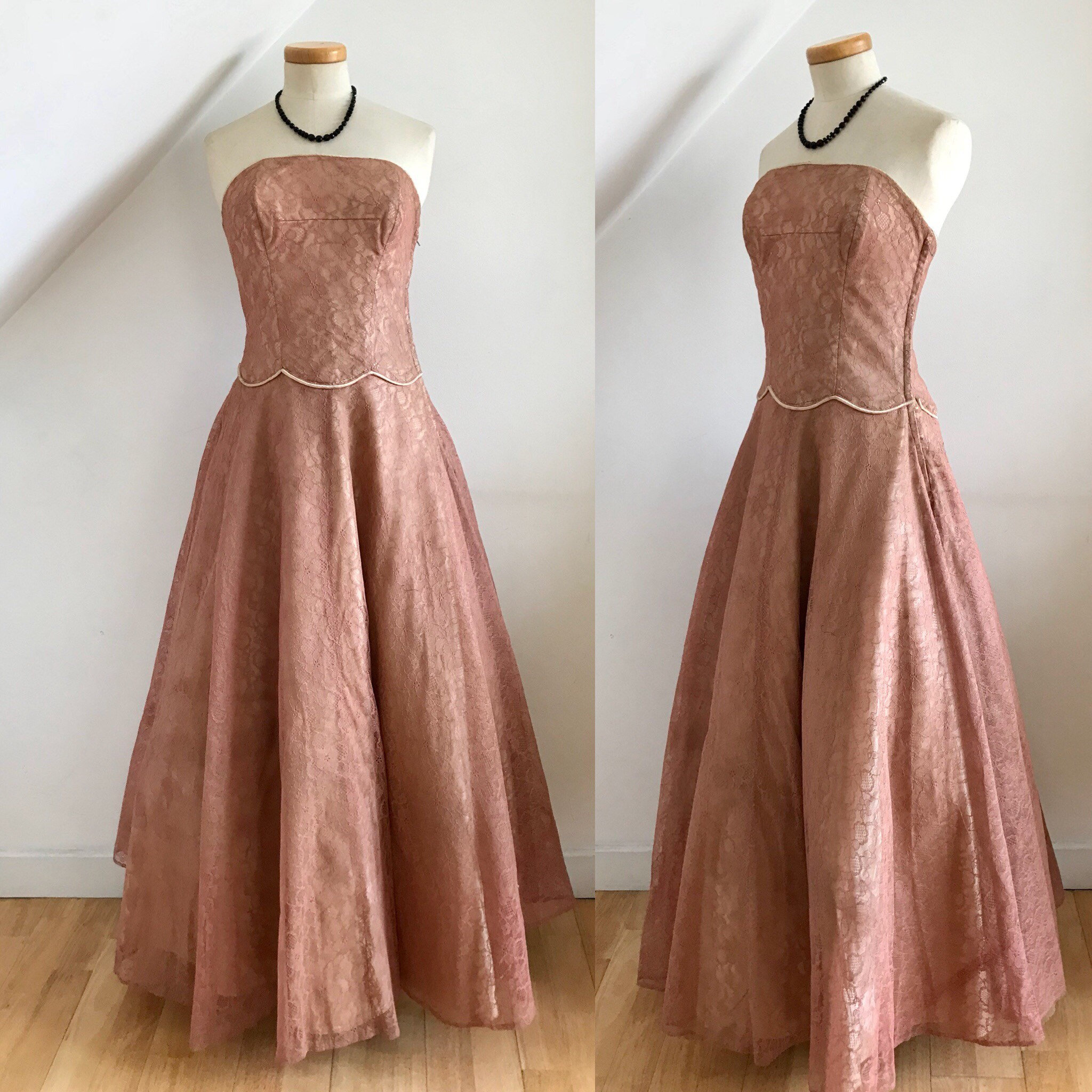 Vintage 1930s Ball Gown Art Deco Cocktail Dress Chantilly Lace Gold — free download